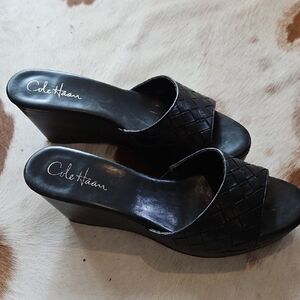 Cole Haan Black Woven Wedge Slides